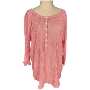 Lane Bryant 22/24 Pink White Stripe High Low 100% Cotton Button Blouse Tunic